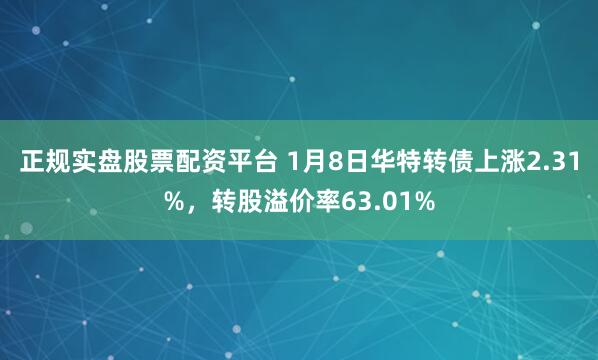 正規實盤股票配資平臺 1月8日華特轉債上漲2.31%，轉股溢價率63.01%